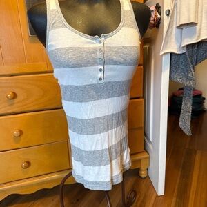 Aéropostale Long Striped Tank Top Gray White Fitted Layering Women’s Small